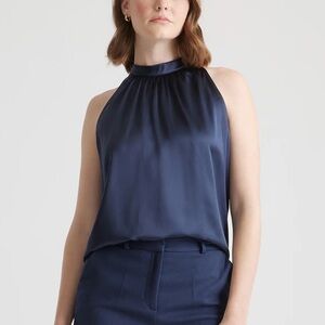 NWT Quince 100% Washable Silk Halter Top – Navy